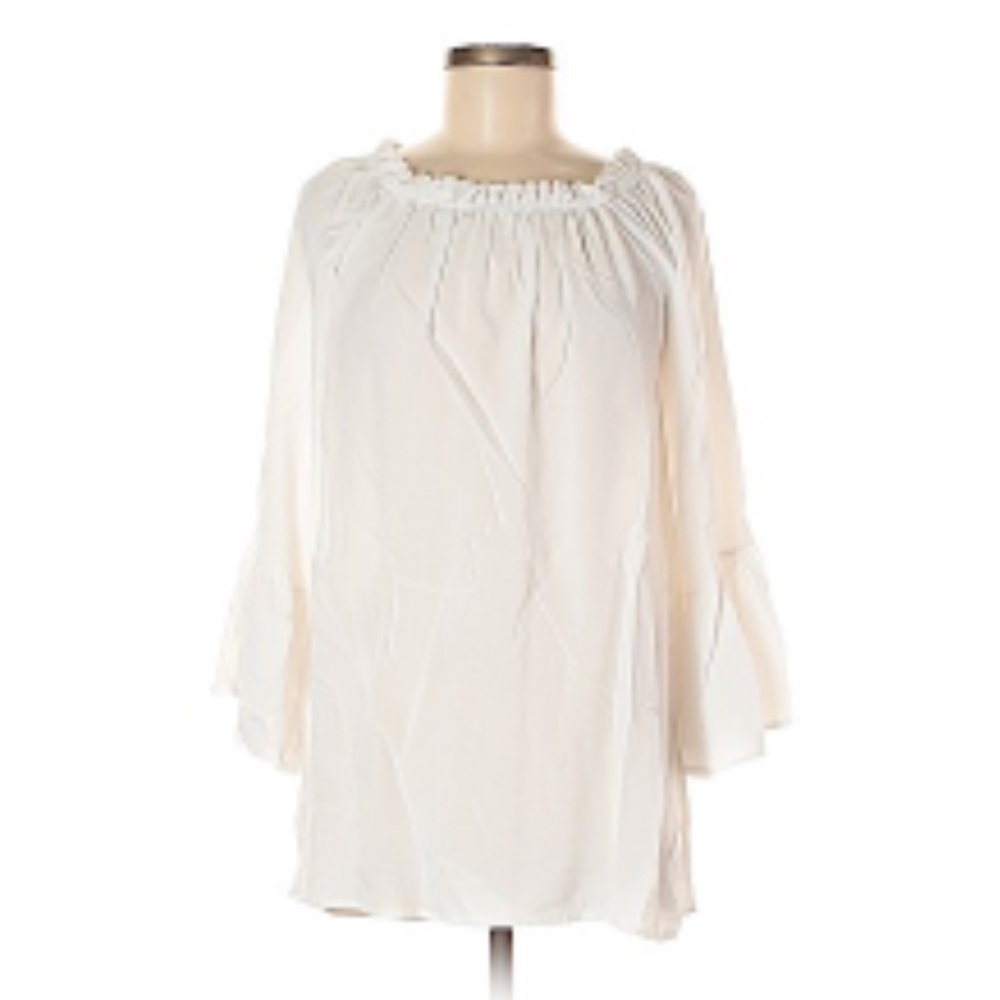 FASHION White Casual Mini Dress Women, Size M Bell Flare Sleeve Off Shoulder